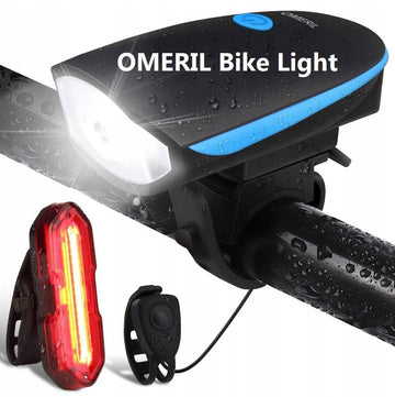 OMERIL LD220 LED Bike Light With Horn, USB Rechargeable Waterproof Front & Back Lights for Mountain Bike, E-Bike - Imported from UK